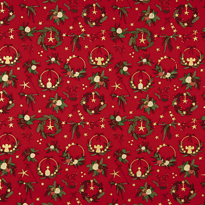 Popelín Navidad Coronas Rojo - Ribes y Casals