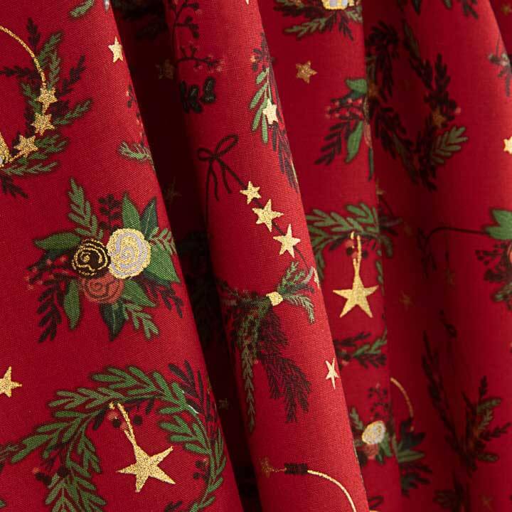 Popelín Navidad Coronas Rojo - Ribes y Casals