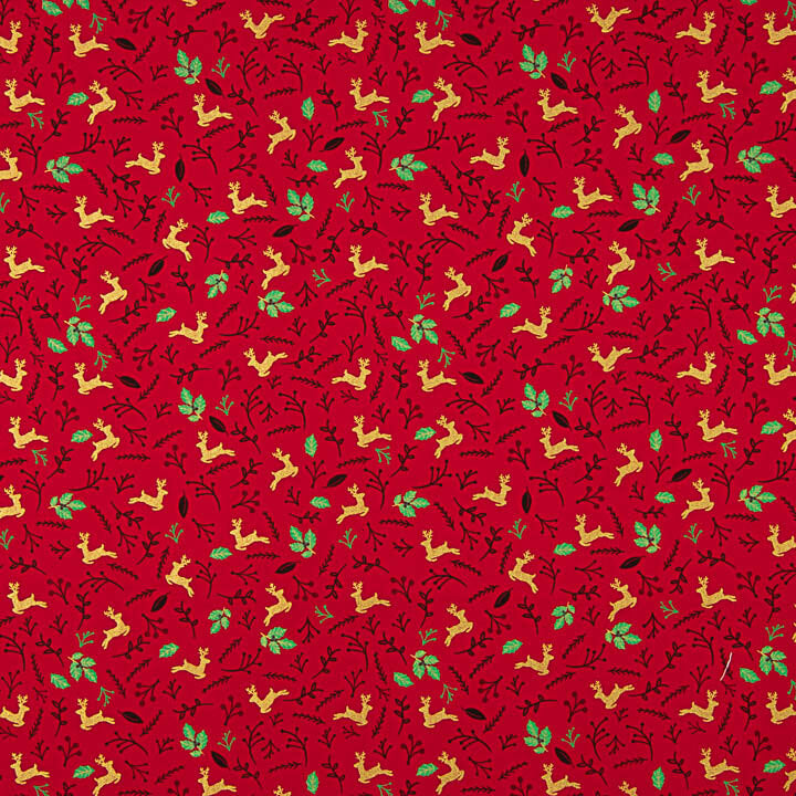 Popelín Navidad Renos y Acebo Rojo - Ribes y Casals