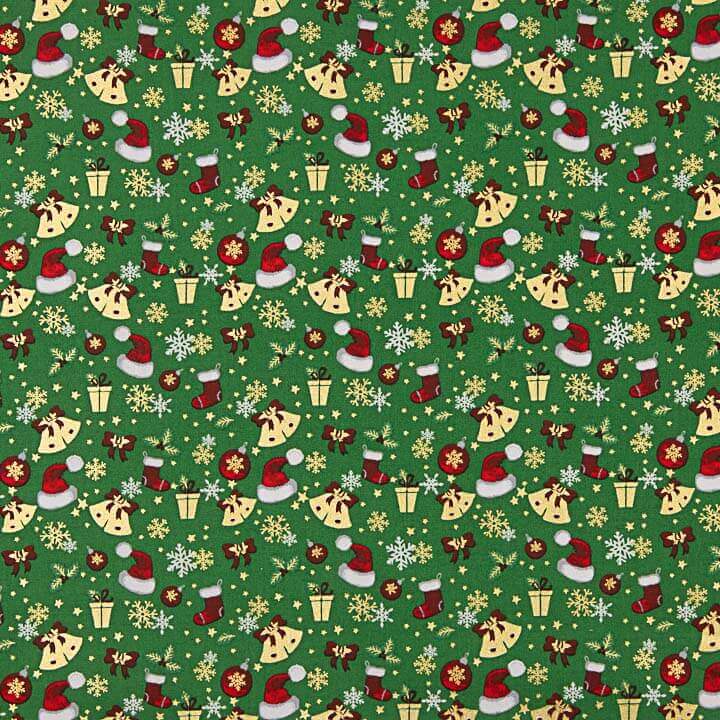 Popelín Navidad Motivos Navideños Verde - Ribes y Casals