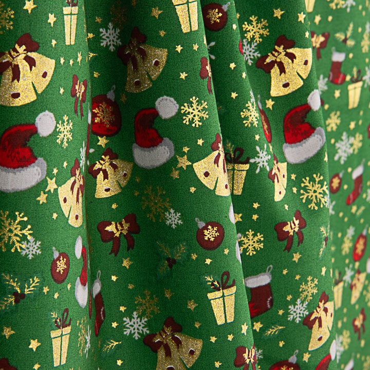Popelín Navidad Motivos Navideños Verde - Ribes y Casals