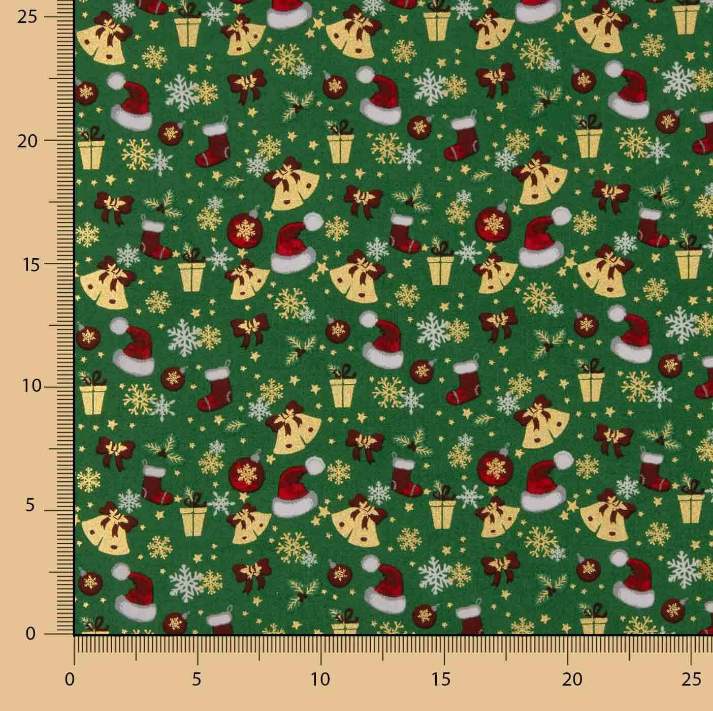 Popelín Navidad Motivos Navideños Verde - Ribes y Casals