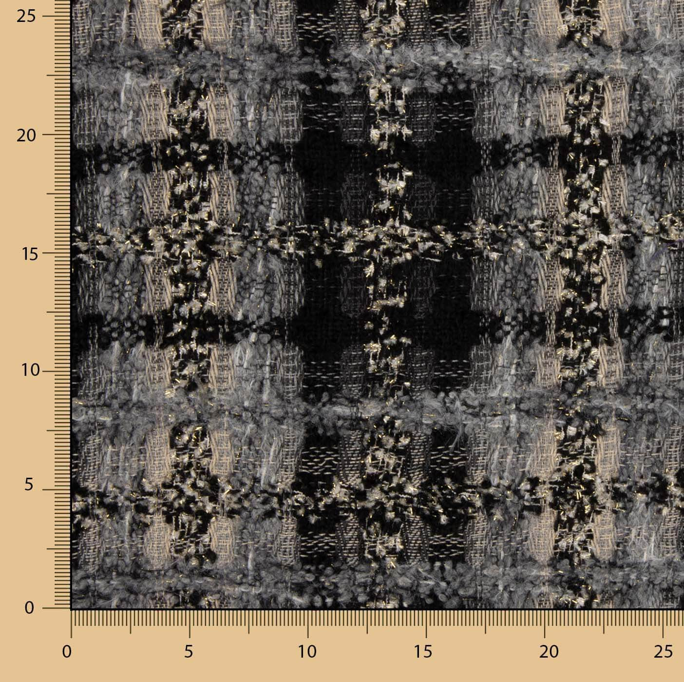 Tweed de Lana Mosaico Gris y Negro con Lúrex Dorado - Ribes y Casals