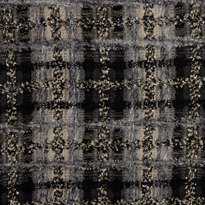 Tweed de Lana Mosaico Gris y Negro con Lúrex Dorado - Ribes y Casals