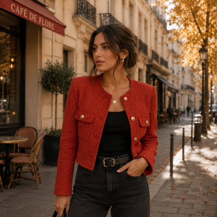 Tweed de Lana Rojo Coral - Ribes y Casals