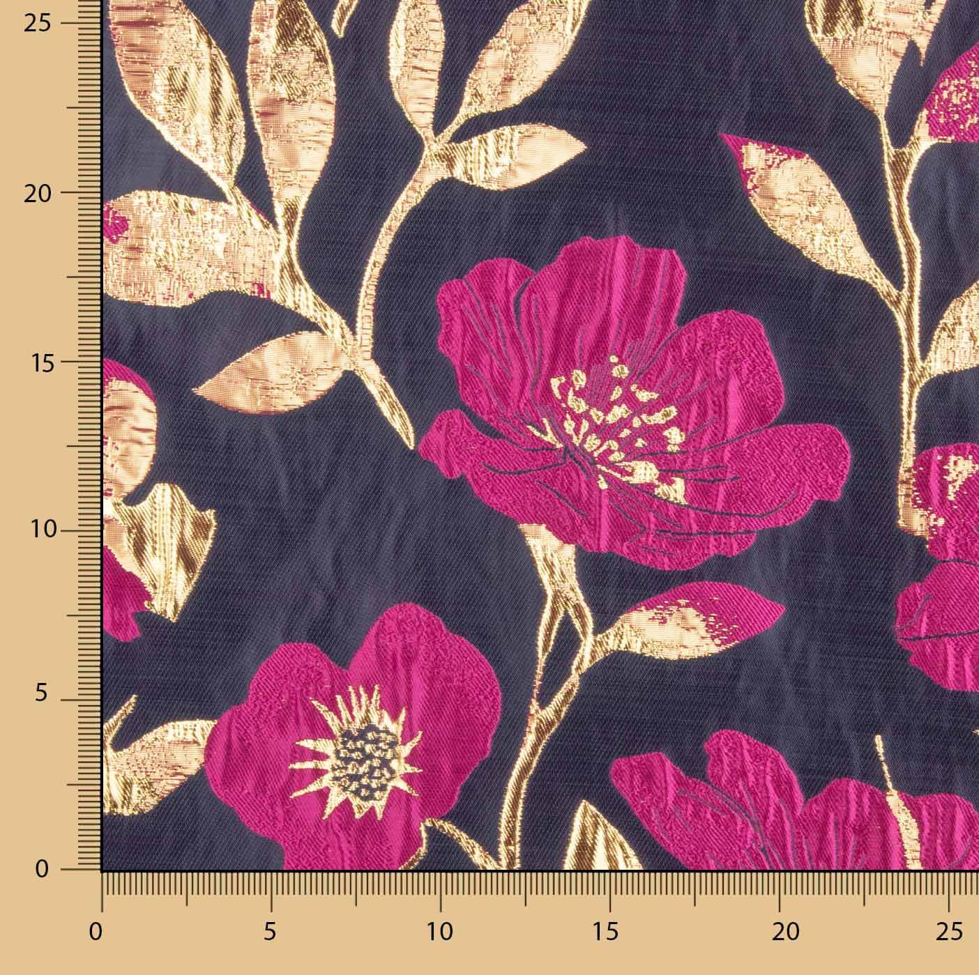Brocado Fantasía Magnolia Azul, Fucsia y Dorado - Ribes y Casals