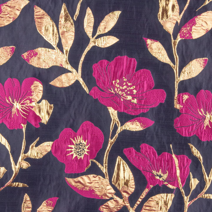 Brocado Fantasía Magnolia Azul, Fucsia y Dorado - Ribes y Casals