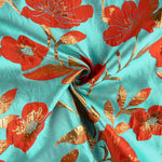 Brocado Fantasía Magnolia Turquesa, Rojo y Dorado - Ribes y Casals