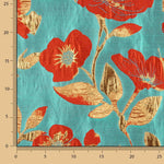 Brocado Fantasía Magnolia Turquesa, Rojo y Dorado - Ribes y Casals