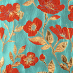 Brocado Fantasía Magnolia Turquesa, Rojo y Dorado - Ribes y Casals