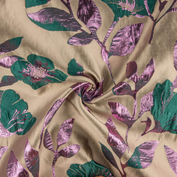 Brocado Fantasía Magnolia Topo, Verde y Rosa - Ribes y Casals