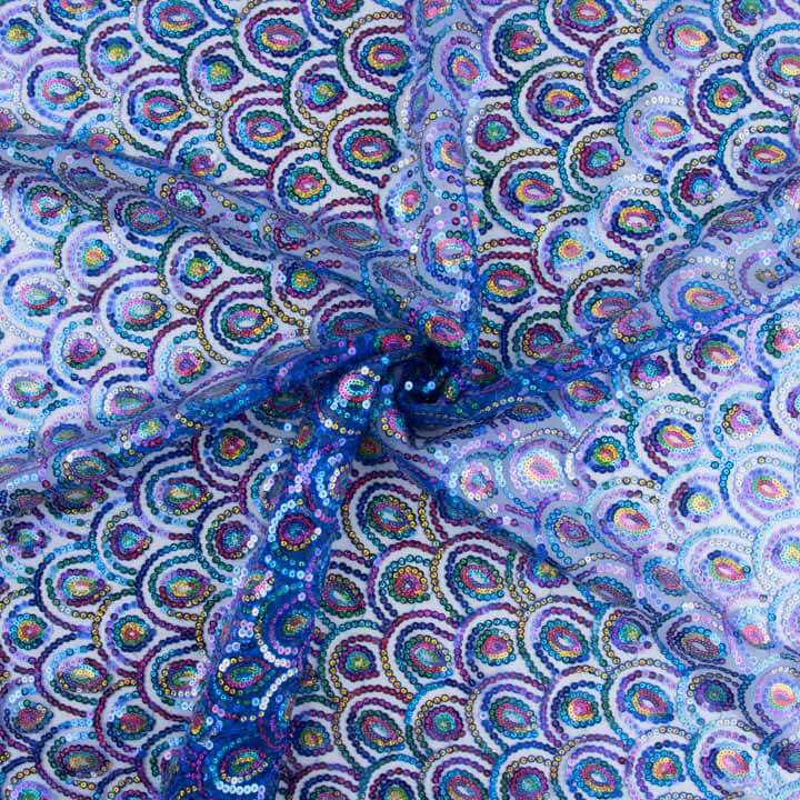 Tul Azul Fantasía Elástico con Lentejuelas Prisma - Ribes y Casals