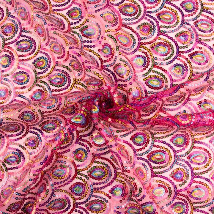 Tul Fucsia Fantasía Elástico con Lentejuelas Prisma - Ribes y Casals