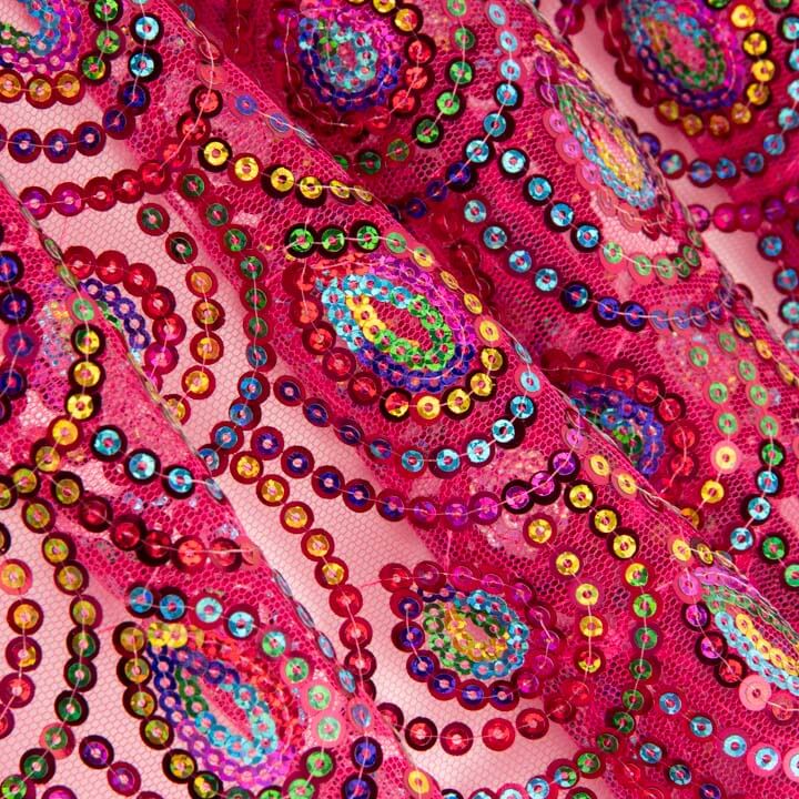 Tul Fucsia Fantasía Elástico con Lentejuelas Prisma - Ribes y Casals
