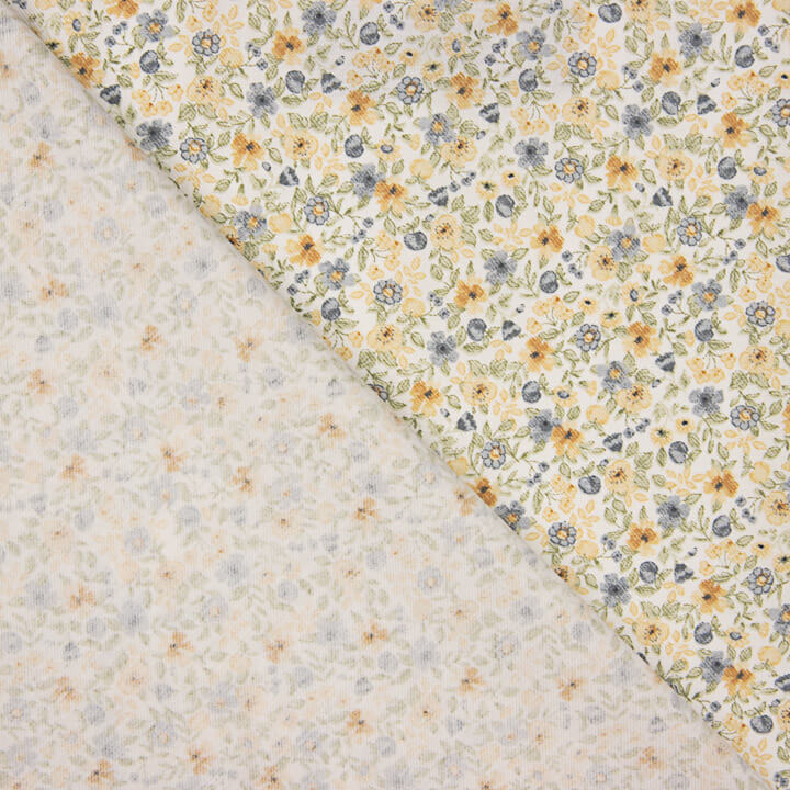 Viyela Estampada Florecitas Azul y Mostaza - Ribes y Casals
