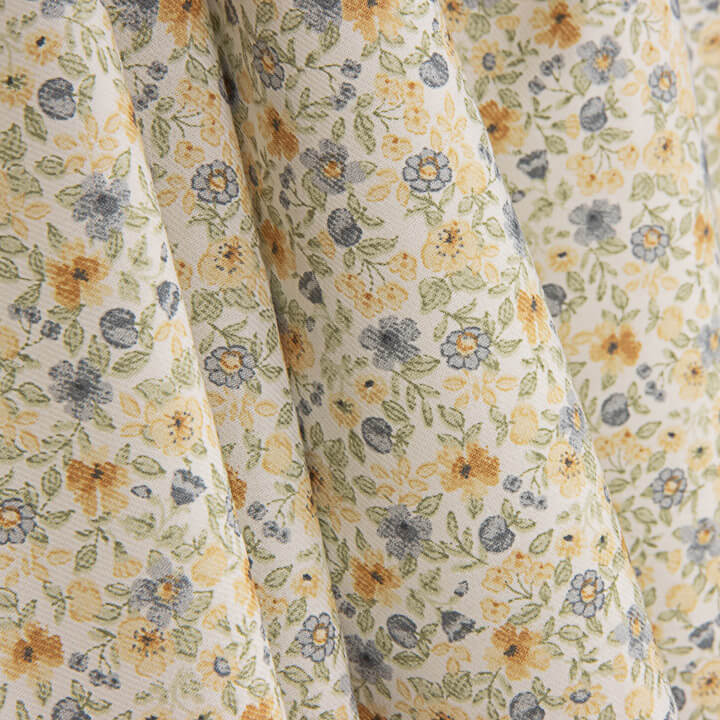 Viyela Estampada Florecitas Azul y Mostaza - Ribes y Casals