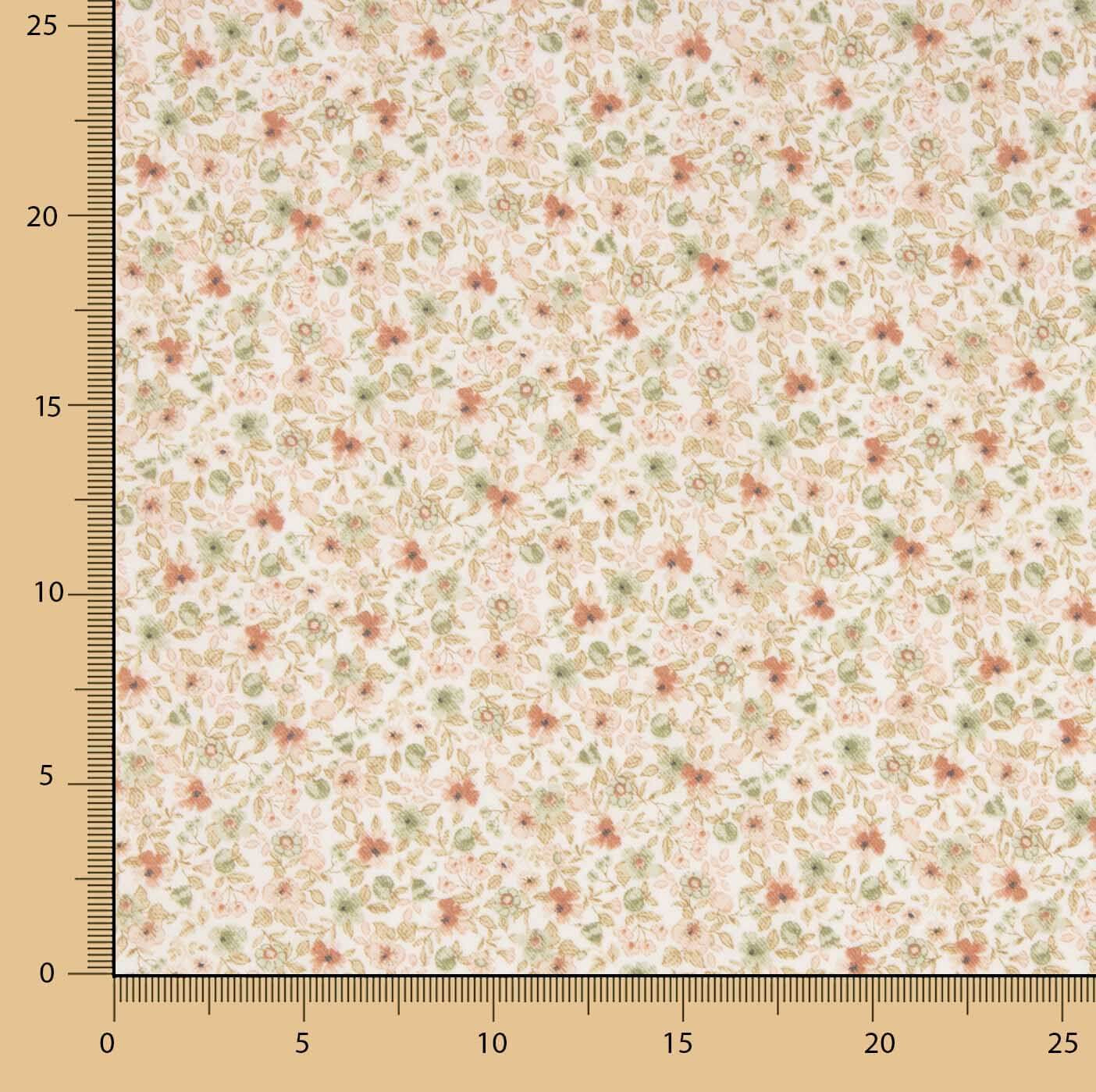 Viyela Estampada Florecitas Coral y Verde - Ribes y Casals