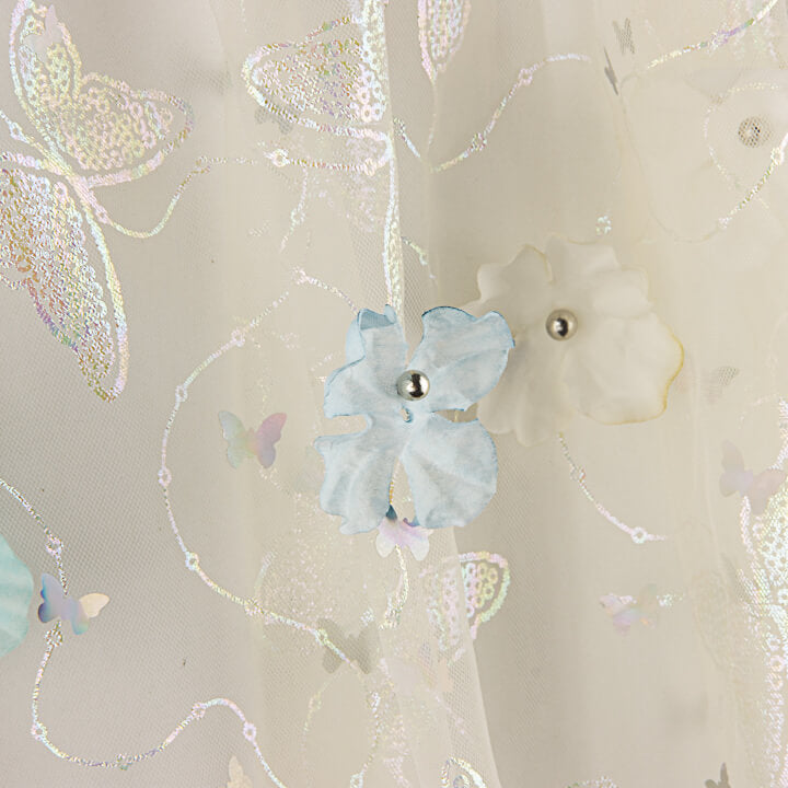Tul Jardín de Mariposas con Flores 3D y Lamé Plateado - Ribes y Casals