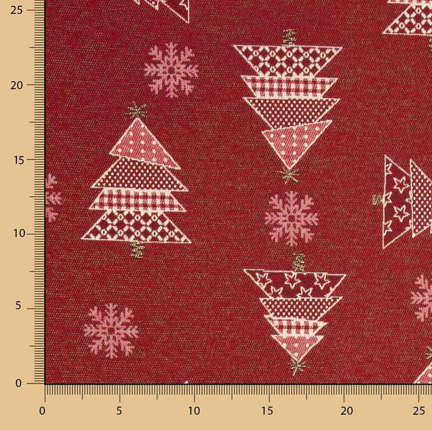 Loneta Jacquard Navidad Abetos Rojo con Lúrex - Ribes y Casals