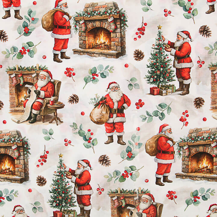 Loneta Estampada Papá Noel y Chimenea - Ribes y Casals