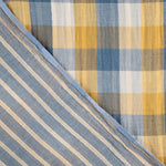 Bámbula Doble Gasa Reversible Cuadros y Rayas Azul Mostaza - Ribes y Casals