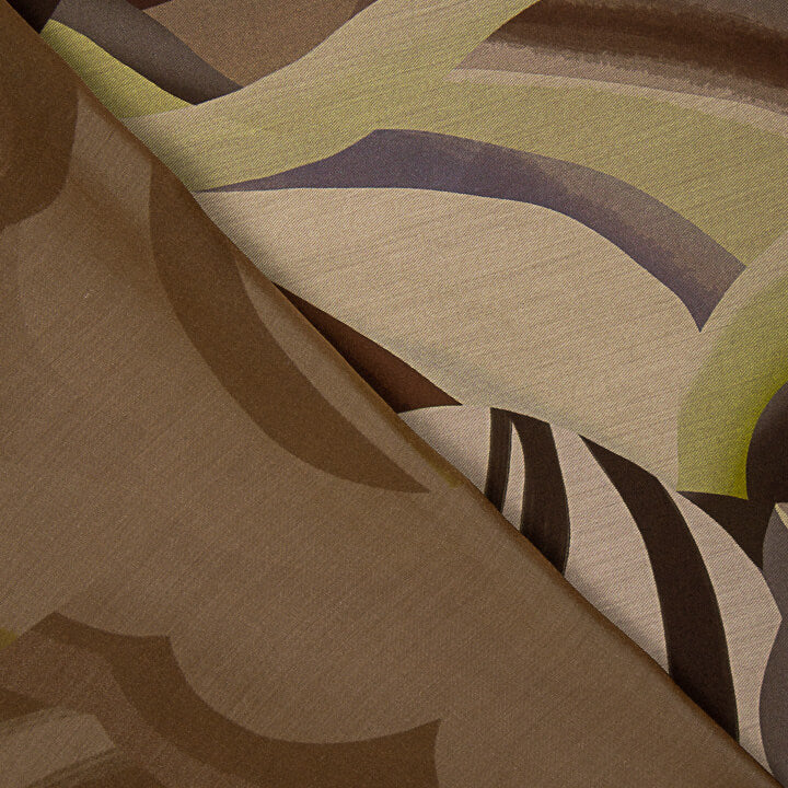 Viscosa Estampada Doble Cara Ondas Abstractas Oliva - Ribes y Casals