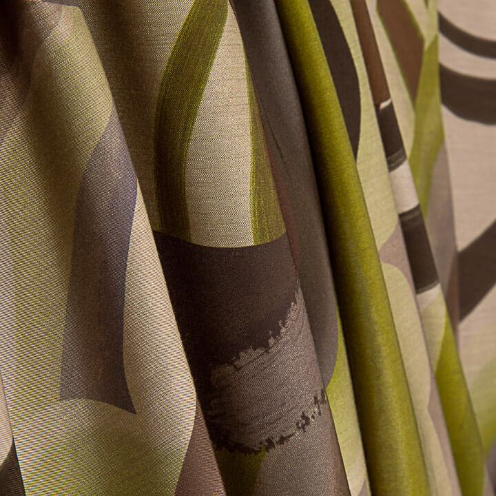 Viscosa Estampada Doble Cara Ondas Abstractas Oliva - Ribes y Casals
