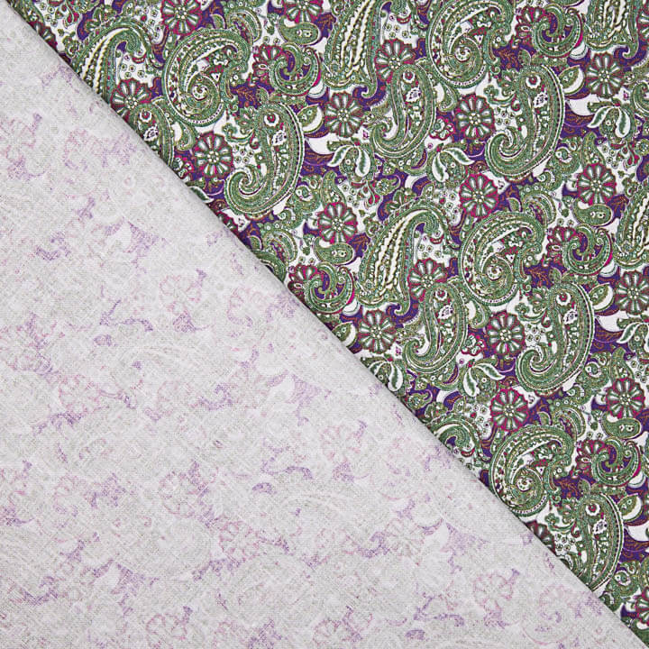 Popelín Estampado Cachemir Verde y Malva - Ribes y Casals