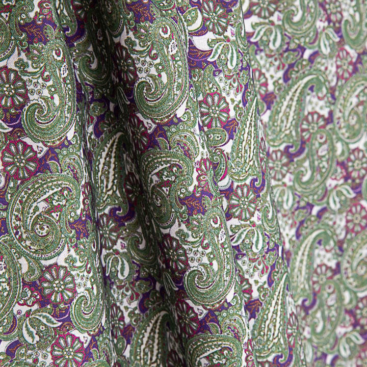Popelín Estampado Cachemir Verde y Malva - Ribes y Casals