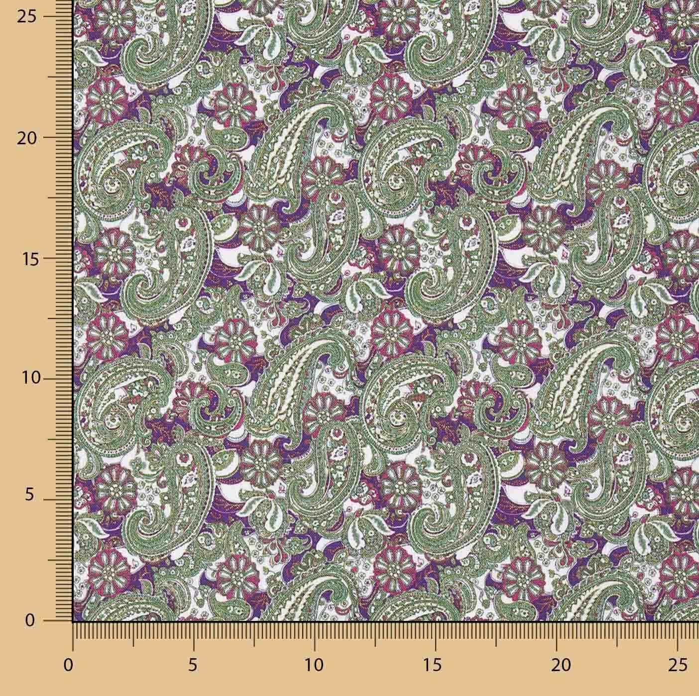 Popelín Estampado Cachemir Verde y Malva - Ribes y Casals
