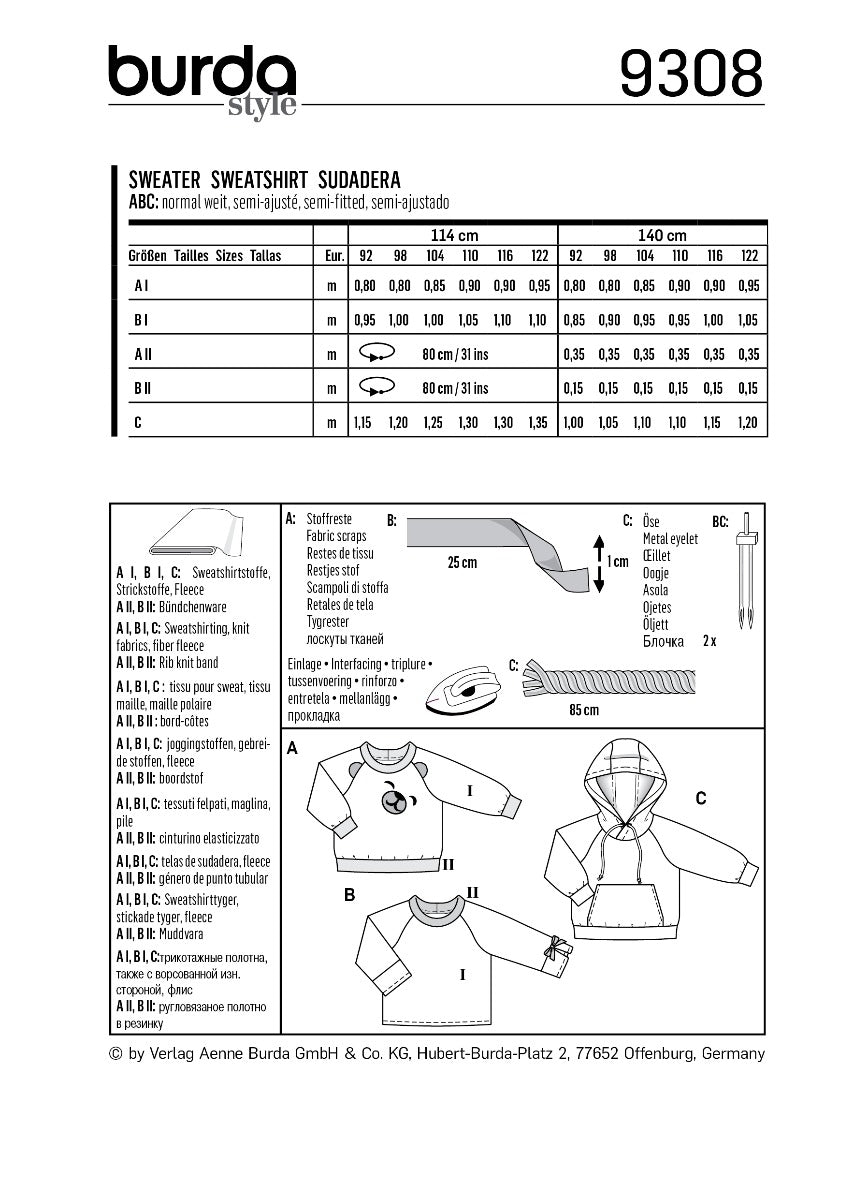 Patrón Burda 9308 Sweatshirt - Ribes y Casals
