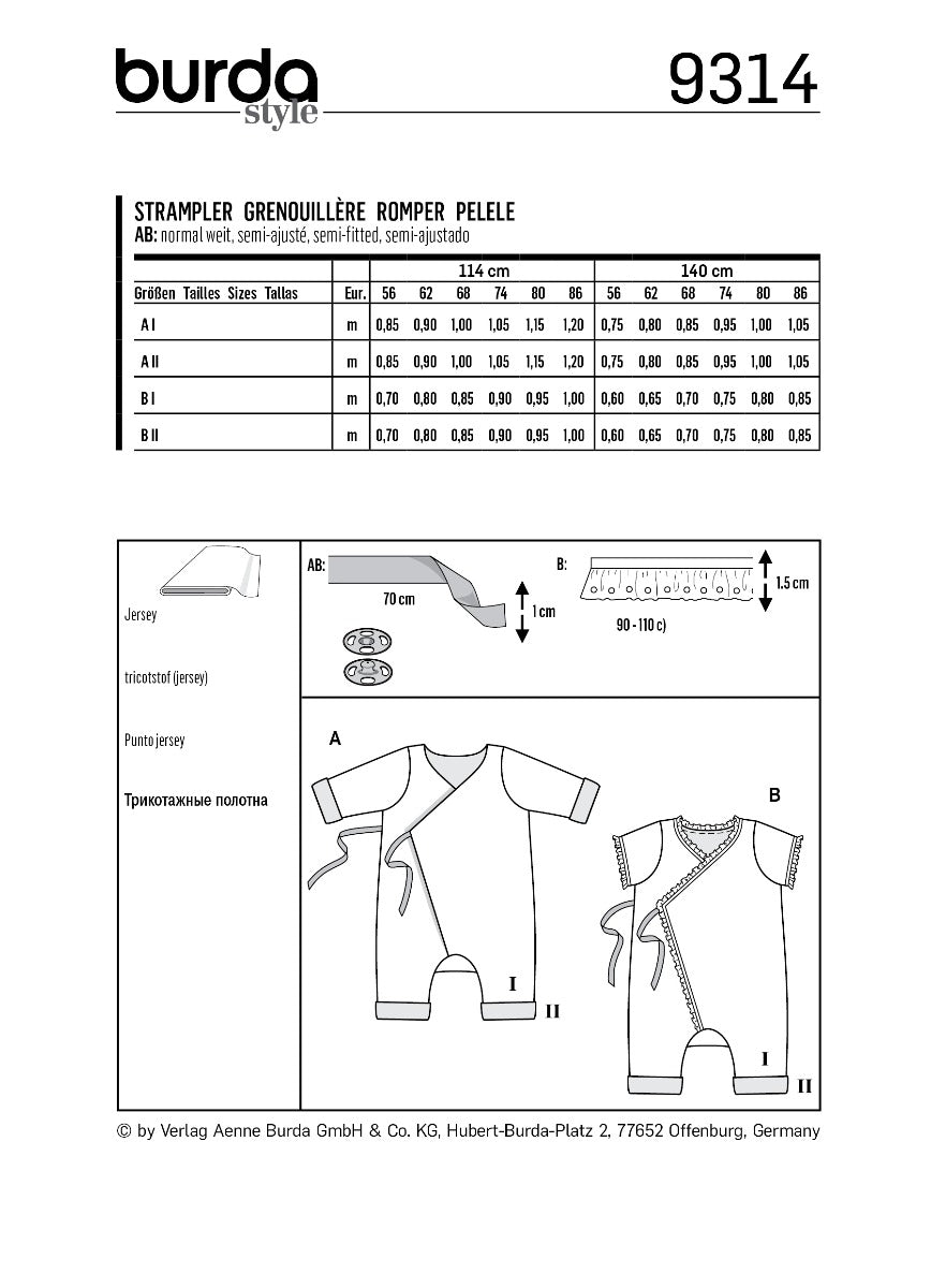 Patrón Burda 9314 Pelele - Ribes y Casals