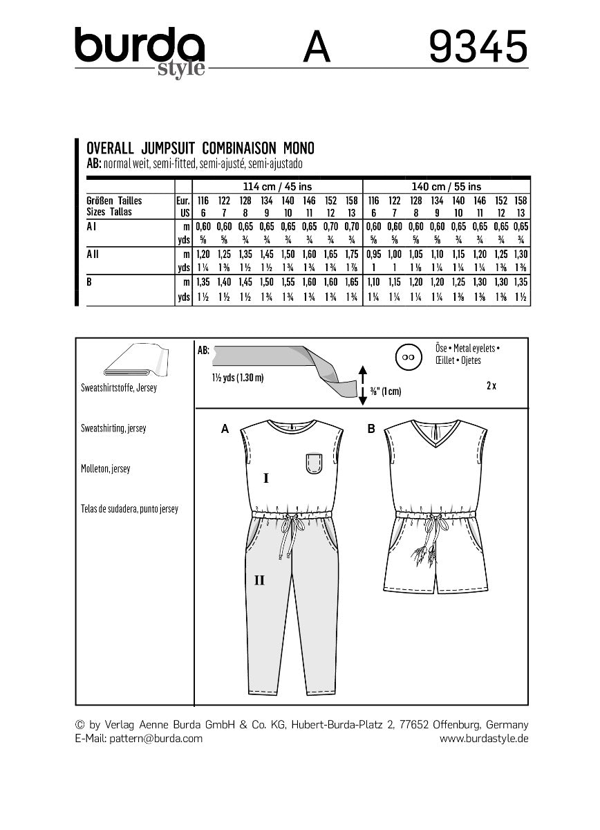 Patrón Burda 9345 Mono - Ribes y Casals
