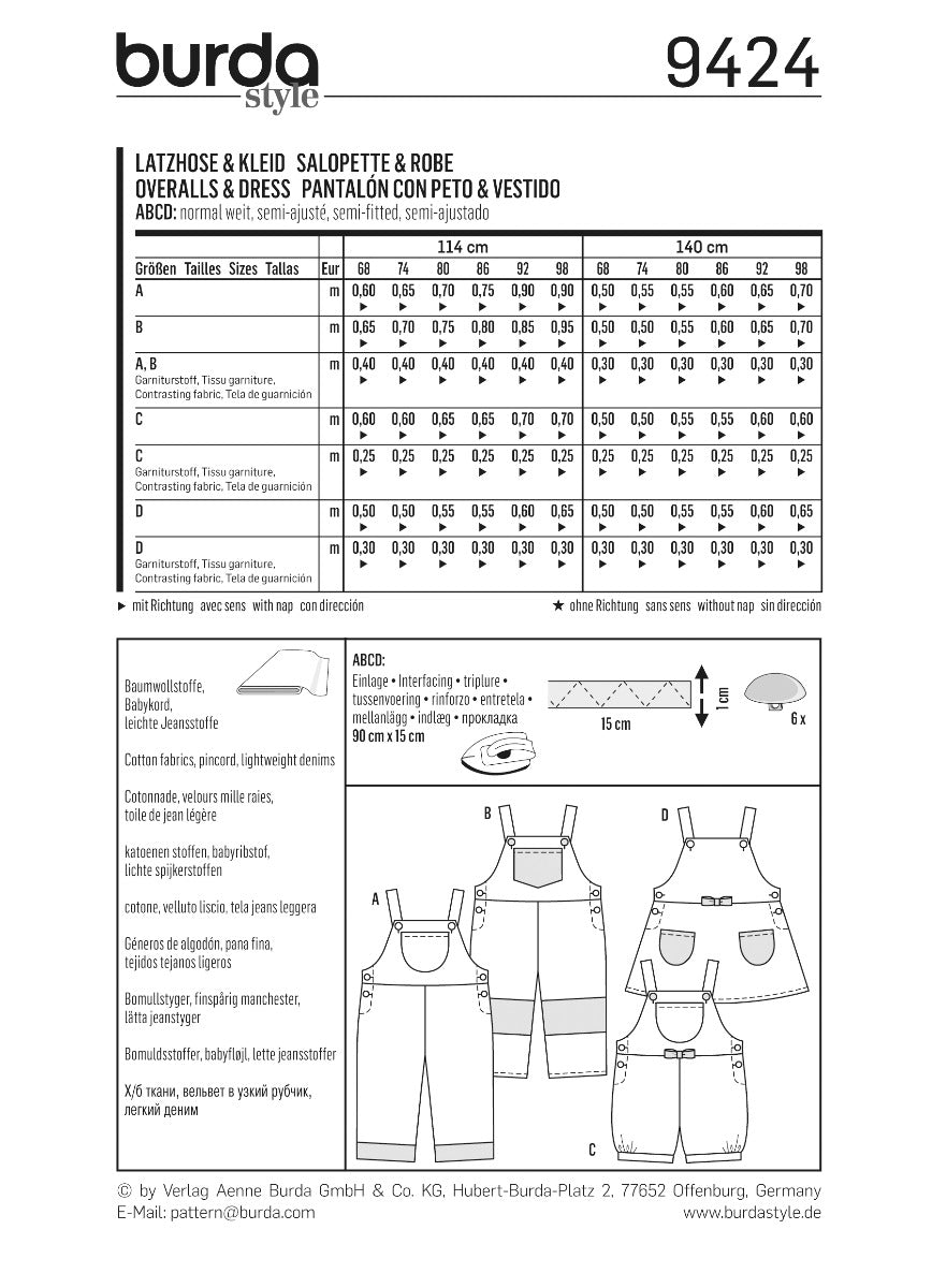 Patrón Burda 9424 Pantalón y Vestido - Ribes y Casals