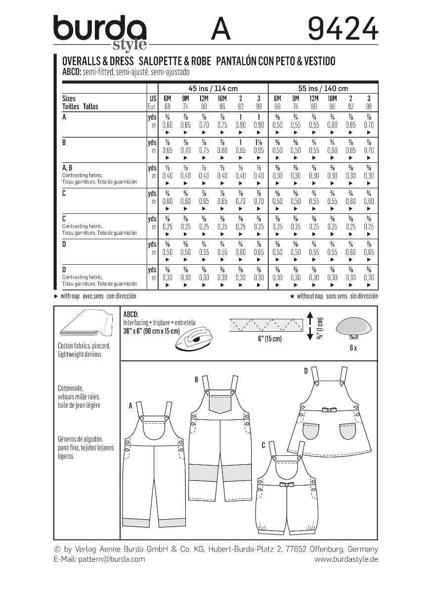 Patrón Burda 9424 Pantalón y Vestido - Ribes y Casals