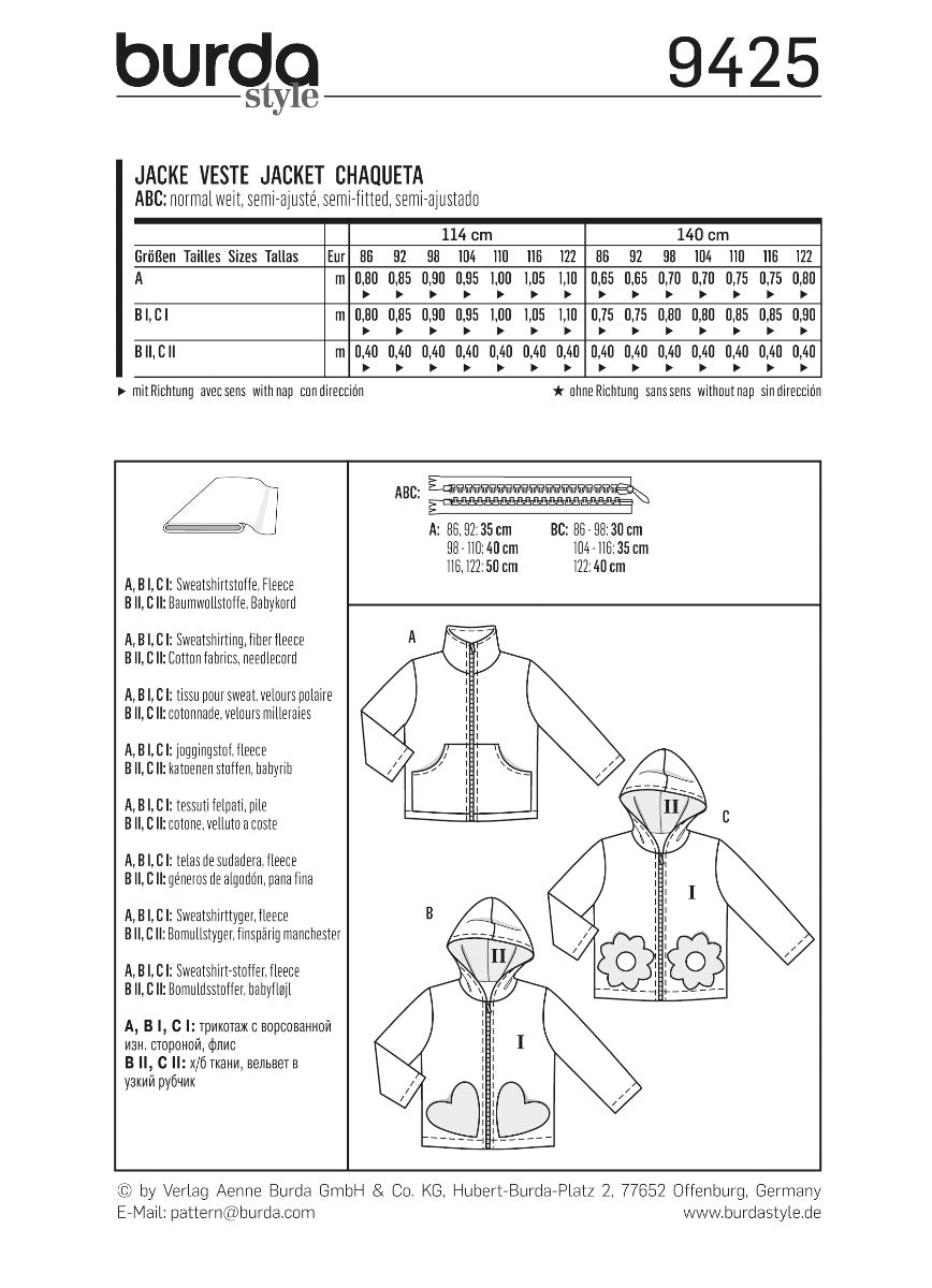 Patrón Burda 9425 Chaqueta - Ribes y Casals