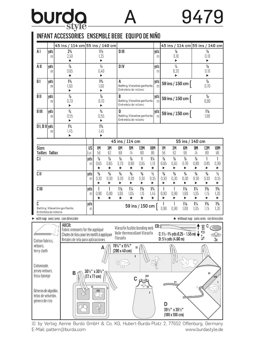Patrón Burda 9479 accesorios Bebé - Ribes y Casals