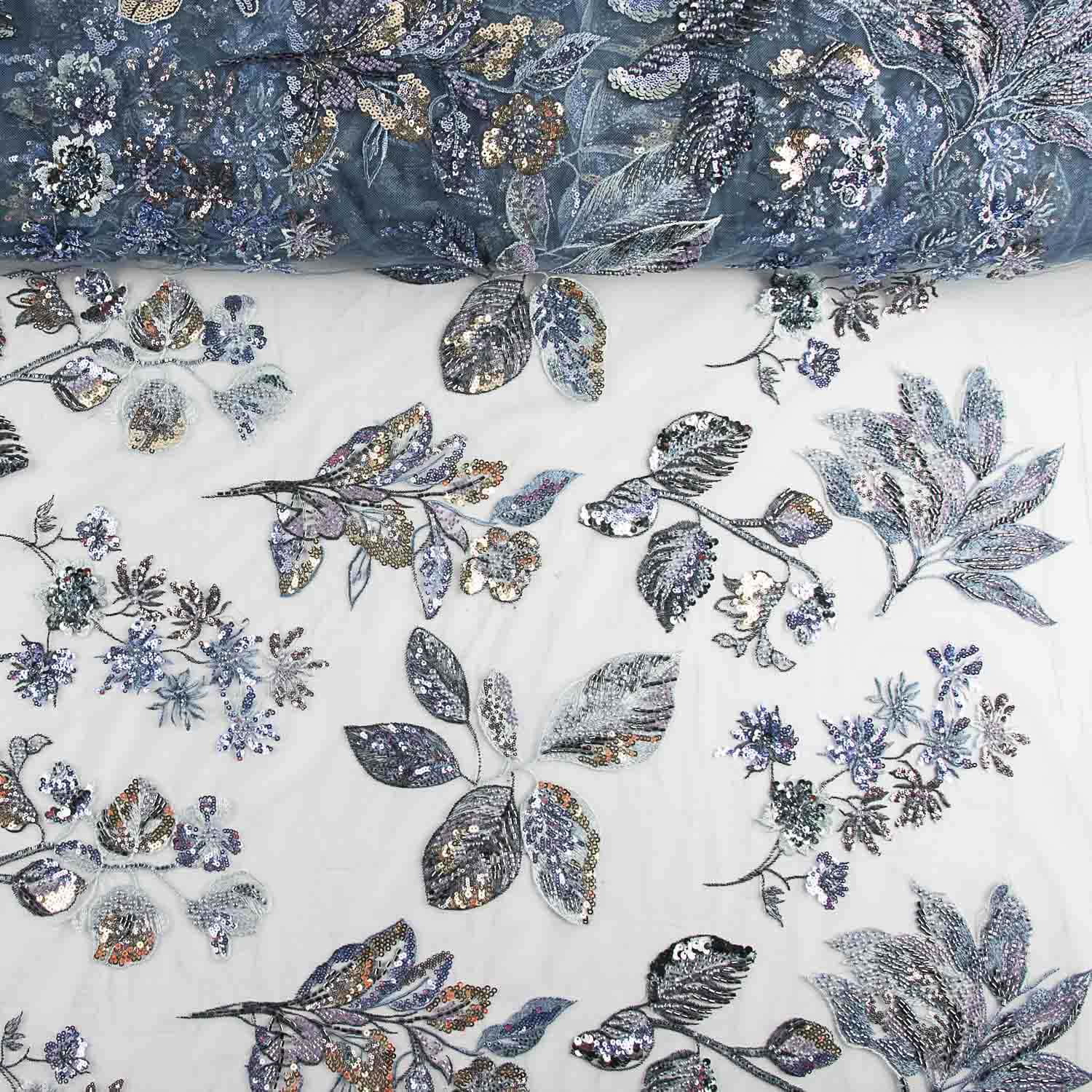 Pedrería Tul Azul Grisáceo Ramas - Ribes y Casals