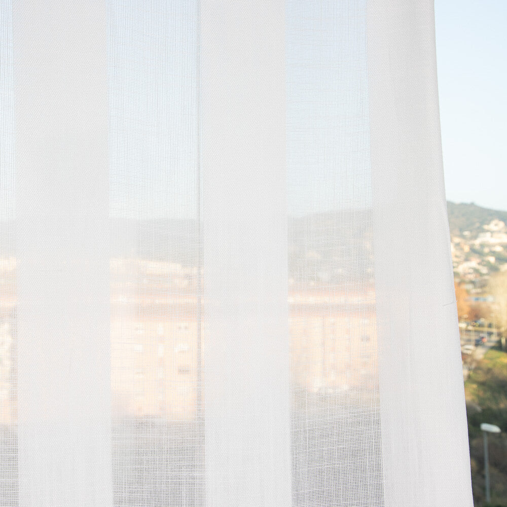 Visillo Raya Jacquard Blanco Natural - Ribes y Casals