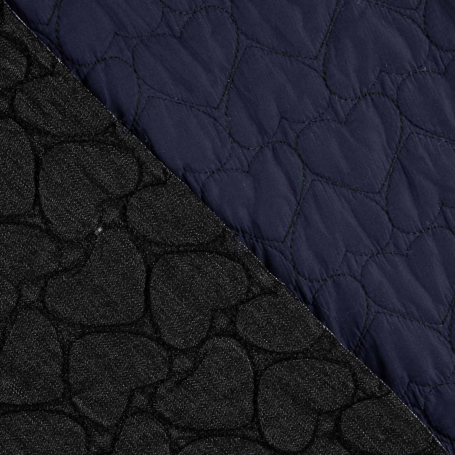 Acolchada Doble Cara Corazones Tejano Negro y Marino - Ribes y Casals