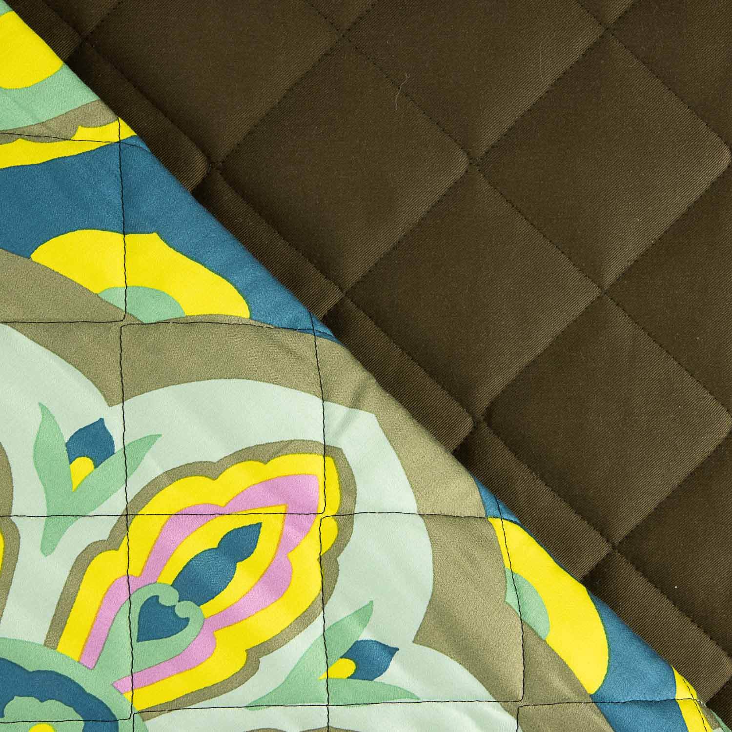 Acolchada Sarga Doble Cara Verde Kaki y Satén Multicolor - Ribes y Casals