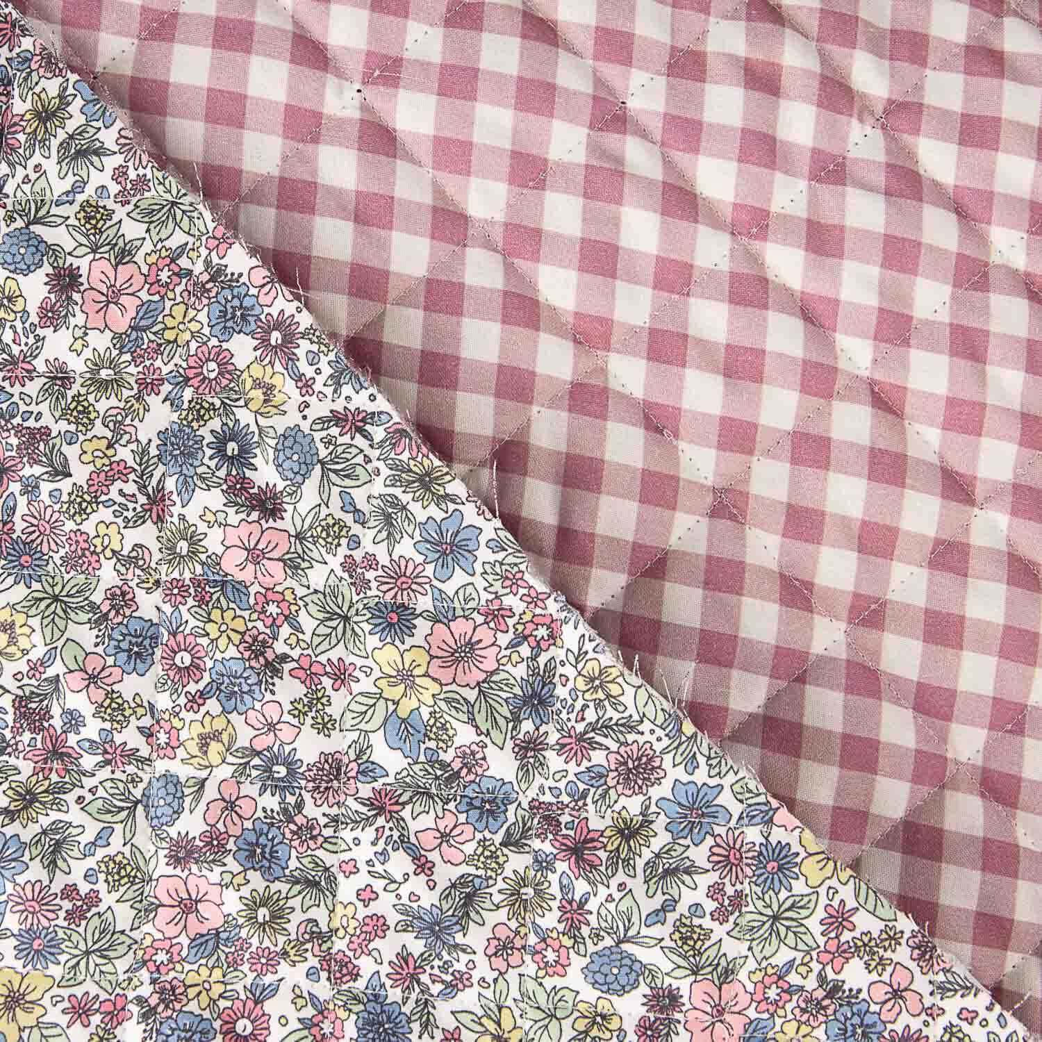 Acolchada Popelín Vichy Rosa y Multiflores - Ribes y Casals