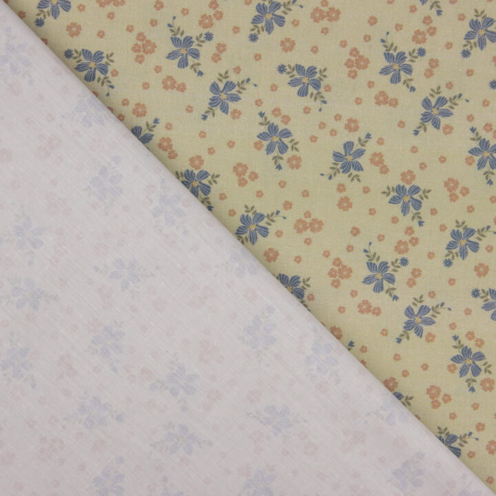 Percal Estampado Florecitas Azul y Rosa - Ribes y Casals
