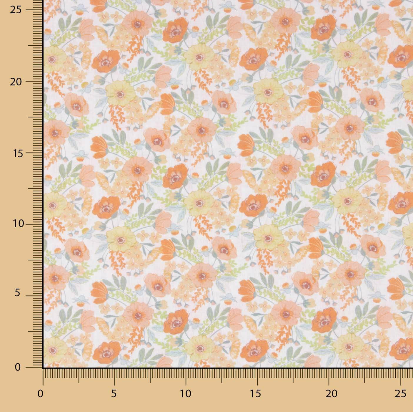 Percal Estampado Flores Acuarela Naranja - Ribes y Casals