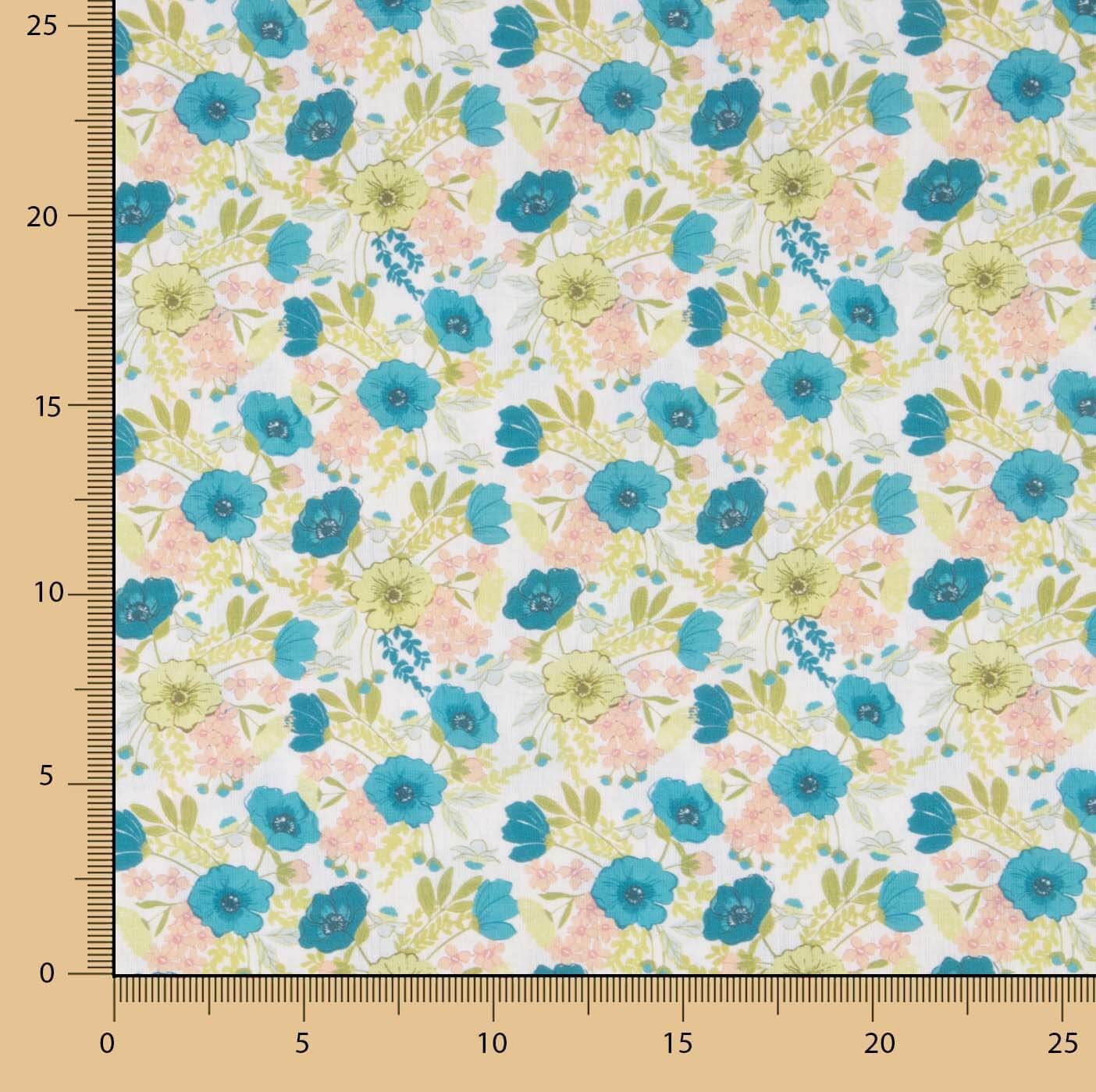 Percal Estampado Flores Turquesa - Ribes y Casals