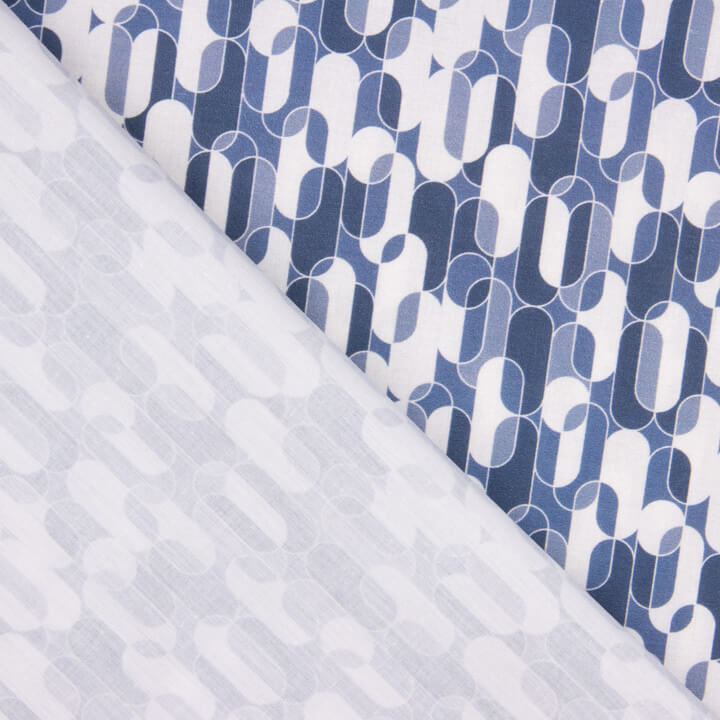 Percal Estampado Geométrico Retro Azul - Ribes y Casals