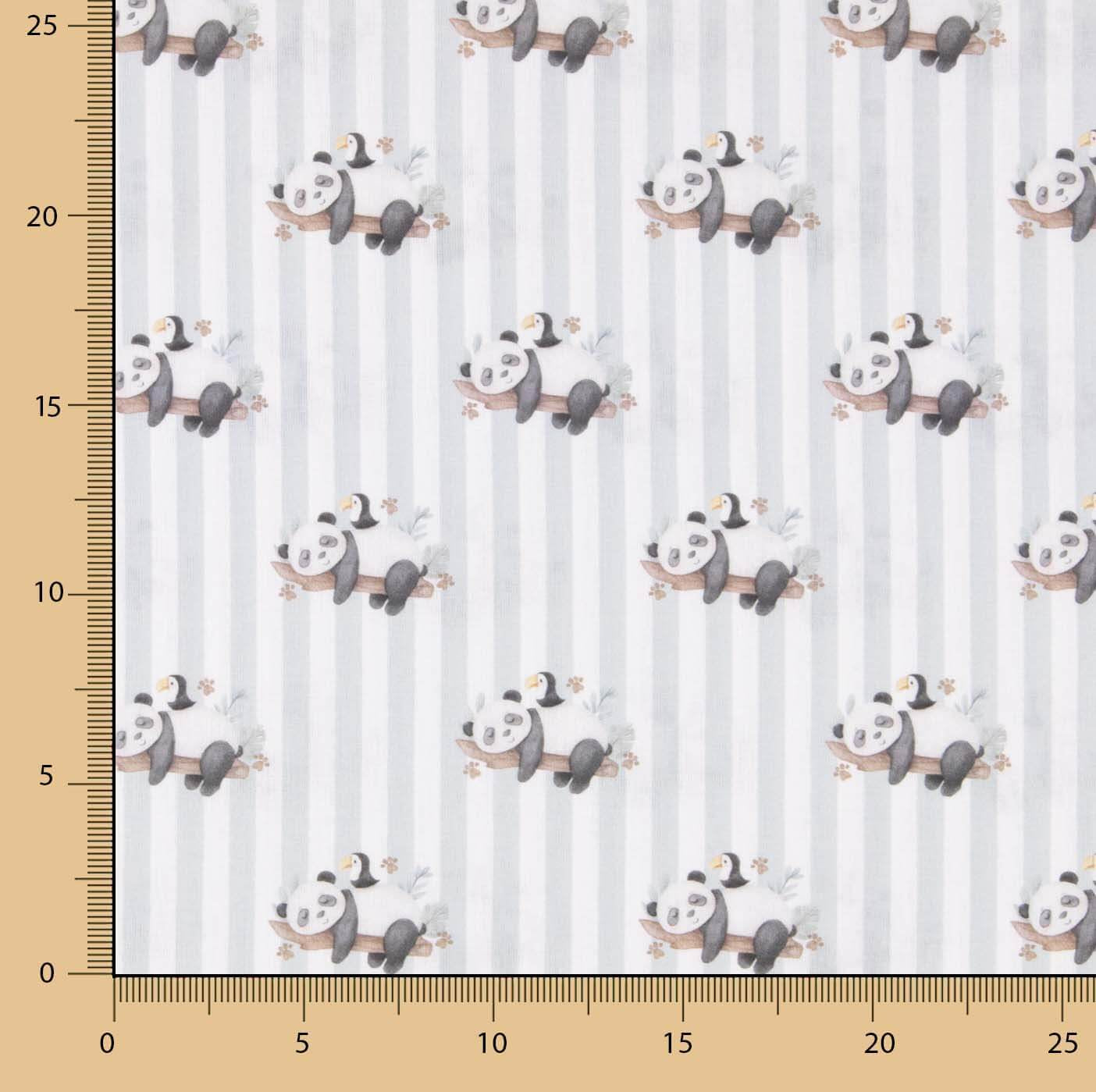 Percal Estampado Pandas Rayas Gris - Ribes y Casals