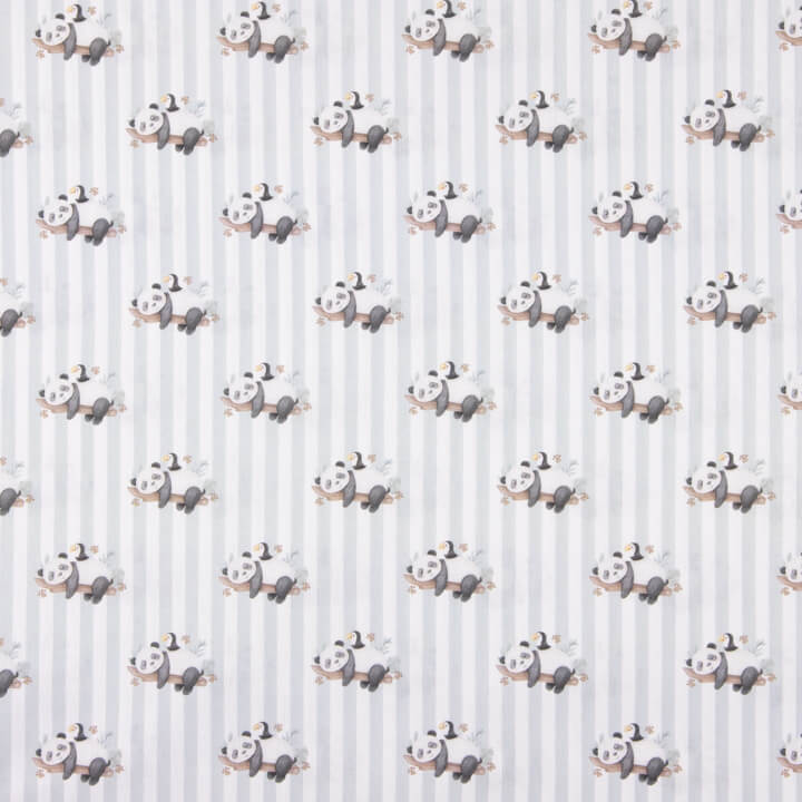 Percal Estampado Pandas Rayas Gris - Ribes y Casals