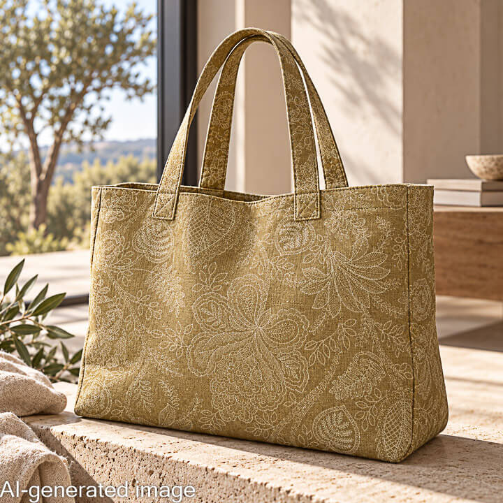 Loneta Efecto Lino Floral Provenzal Mostaza - Ribes y Casals