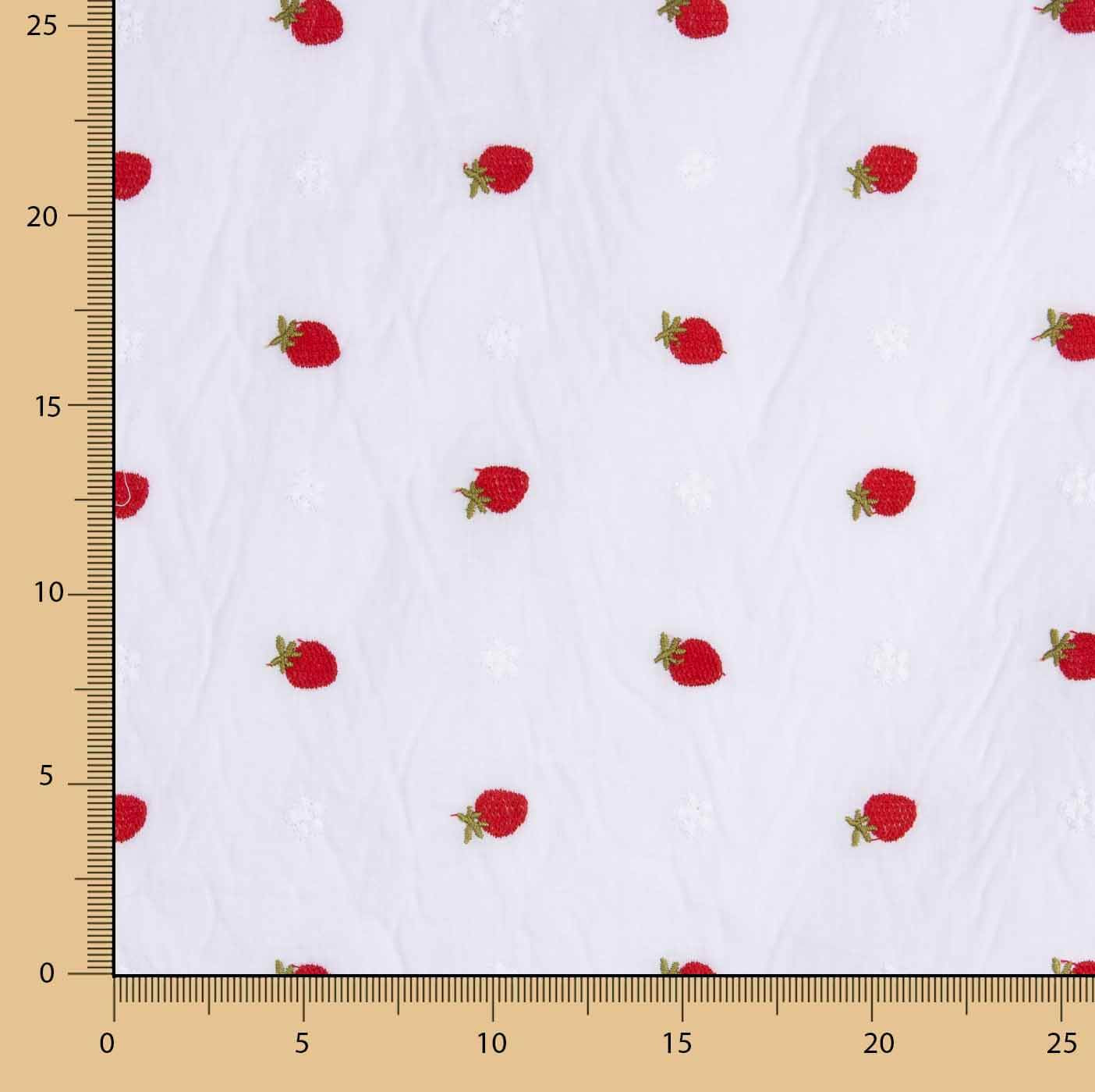 Batista Algodón Bordada Fresas Blanca - Ribes y Casals